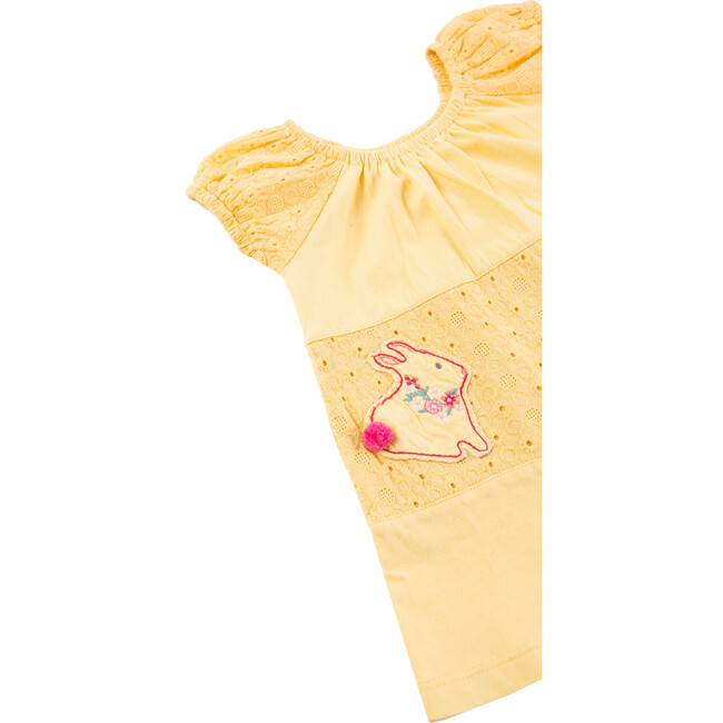 Bunny Applique Dress, Yellow - Dresses - 3