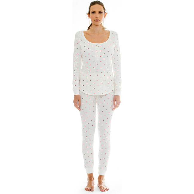 Women's Thermal Heart Pajama Set, White