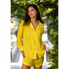 Women's Faux Silk Pajama + Eye Mask Set, Yellow - Pajamas - 2