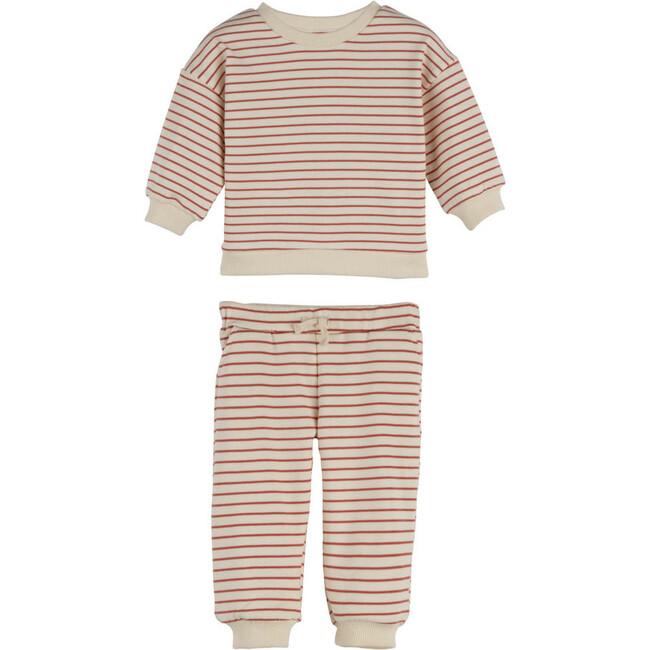 Jones Sweat Set, Cream and Dusty Red Stripe - Mixed Apparel Set - 1
