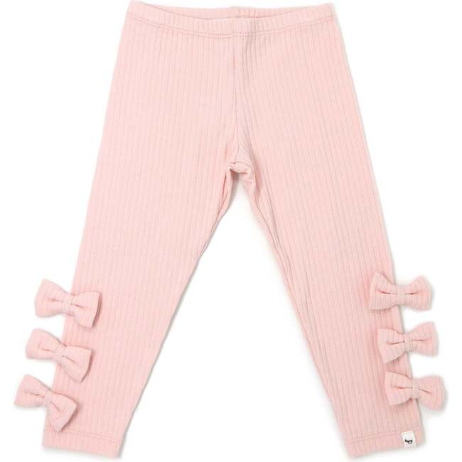Bow Leggings Wide Rib, Pale Pink