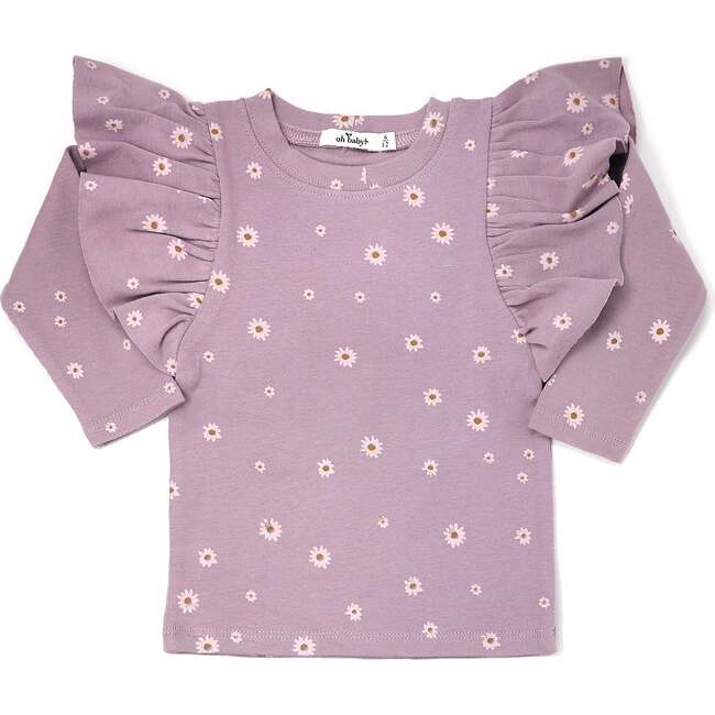 Pink Daisies Butterfly Sleeve Long Sleeve Tee, Dusty Lavender