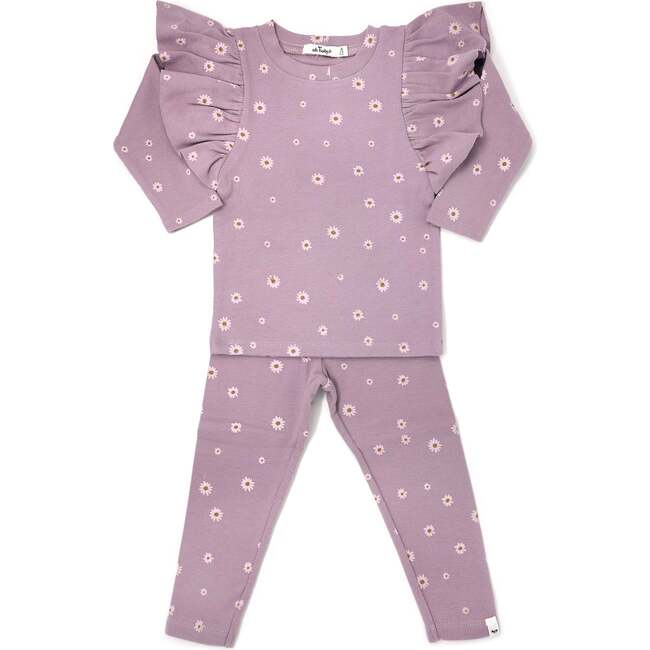 Mini Daisies Butterfly Sleeve Long Sleeve Two Piece Set, Dusty Lavender - Mixed Apparel Set - 1