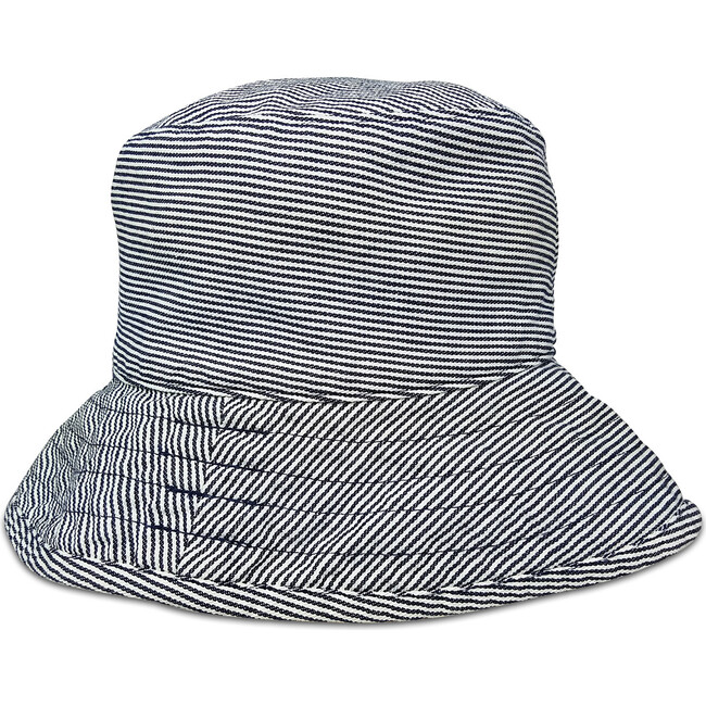 Women's Washed Cotton Hat, Navy Stripe - Hats - 1