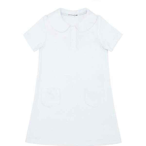 Girls A-Line French Terry Dress, White - Minnow Dresses | Maisonette