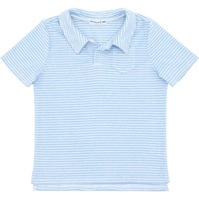 Boys French Terry Polo Shirt, Powder Blue Stripe