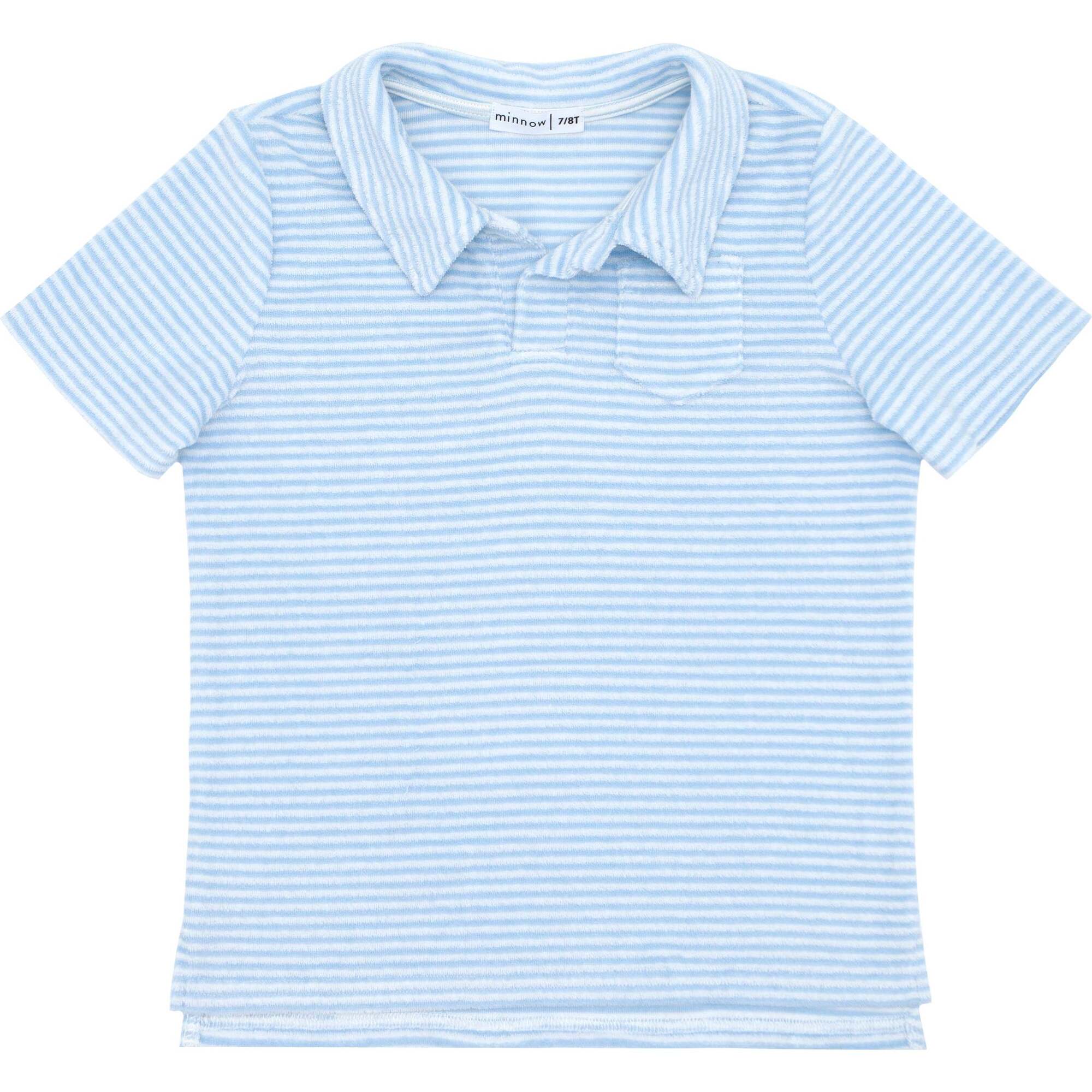 Boys French Terry Polo Shirt, Powder Blue Stripe - Polo Shirts - 1