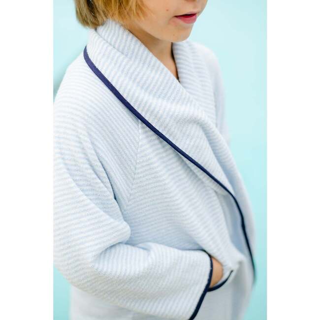 Unisex French Terry Robe, Powder Blue Stripe - Robes - 3