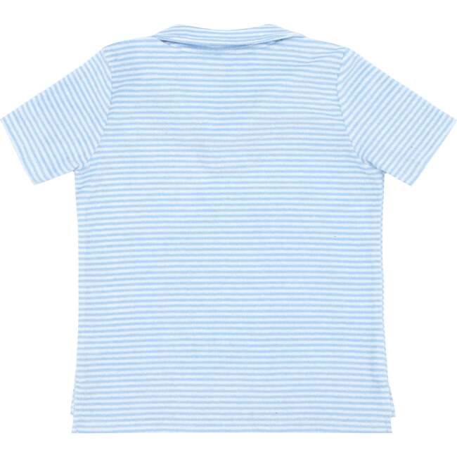 Boys French Terry Polo Shirt, Powder Blue Stripe - Polo Shirts - 4