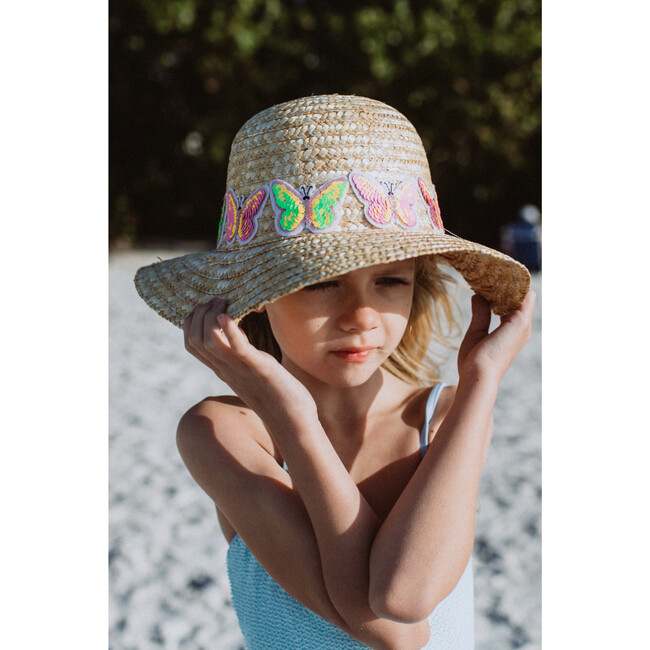 Explore Sun Hat with Butterflies, Sequin Applique Yellow Pink