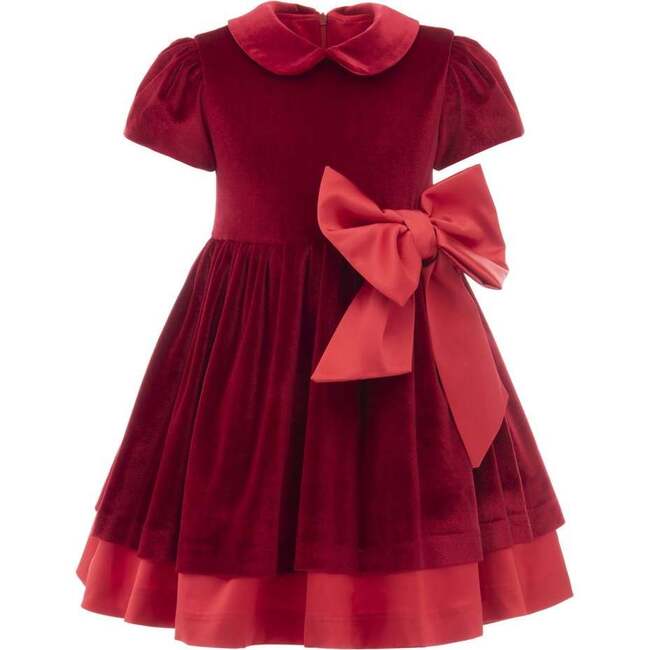 Velvet Bow Jersey Dress, Red - Dresses - 1 - zoom