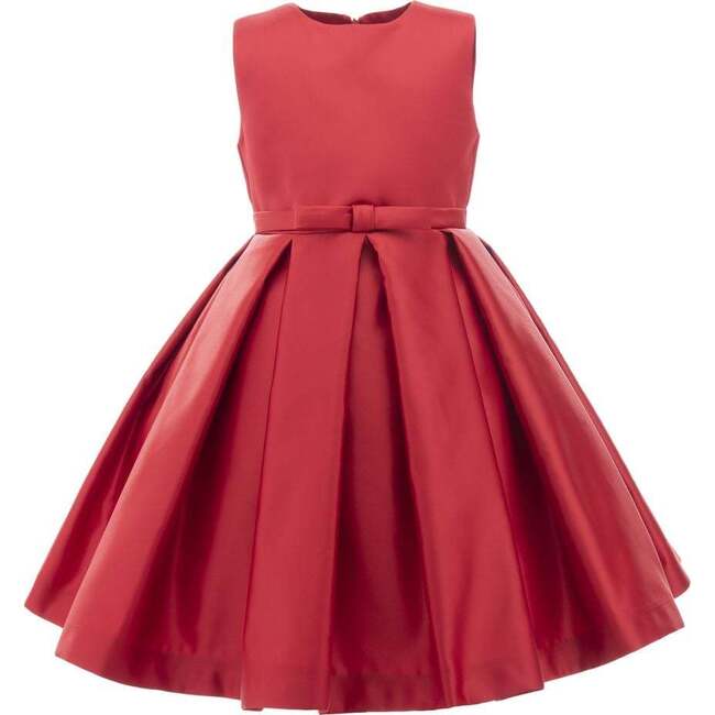 Pleated Satin Dress, Red