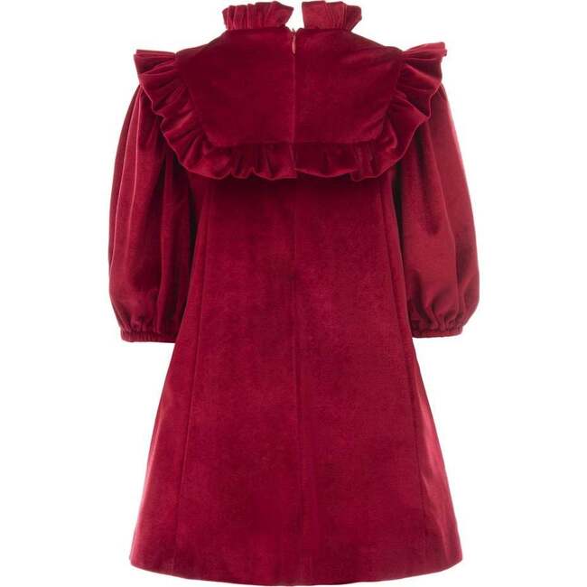 Ruffle Velvet Dress, Red - Dresses - 2