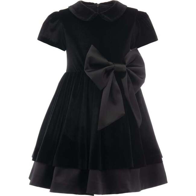 Velvet Bow Jersey Dress, Black