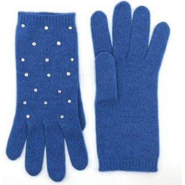 Women's Cashmere Gloves with Scattered Crystals, Blue