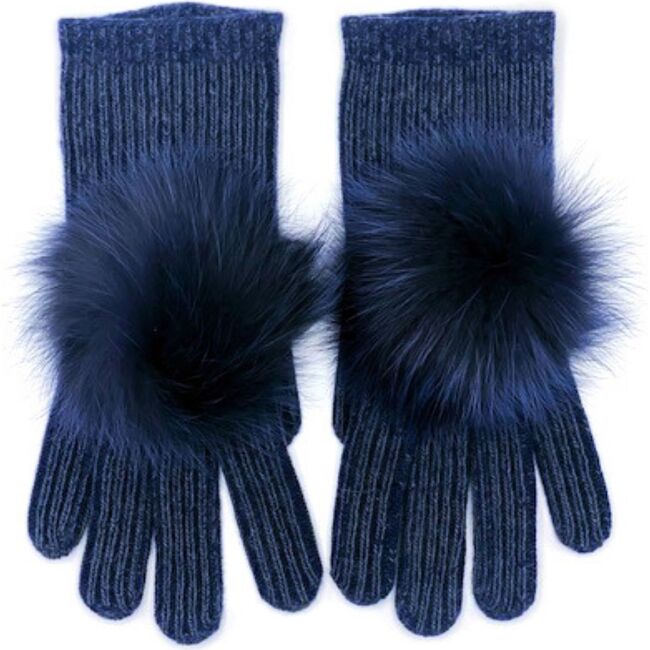 Women's Ribbed Cashmere Gloves with Faux Fur Pom Pom