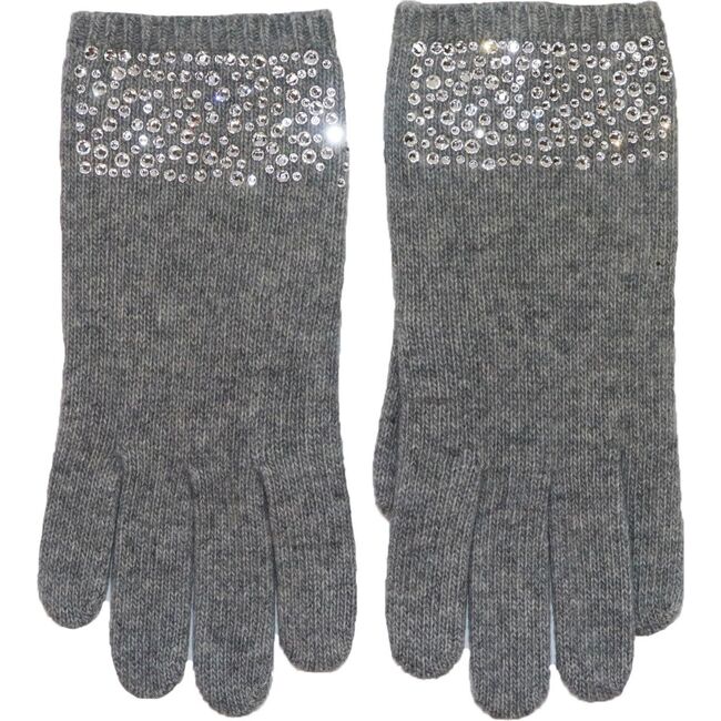 Women's  Cashmere Gloves with Swarovski Crystal, Heather Grey