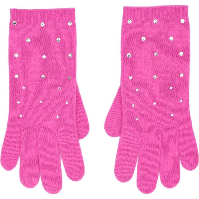 Women's Cashmere Gloves with Scattered Crystals, Pink