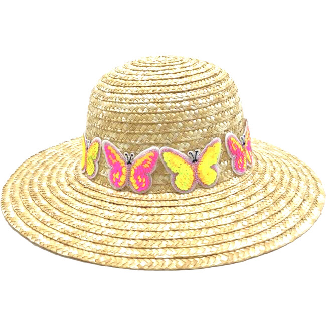 Explore Sun Hat with Butterflies, Sequin Applique Yellow Pink