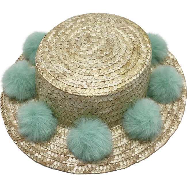 Boho Pom Pom Hat, Turquoise