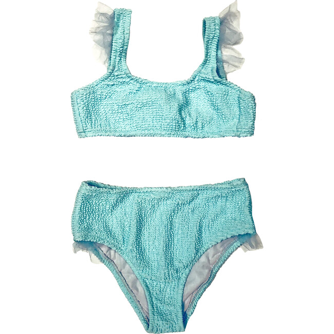 Daisy Crinckle Turquoise Bikini With Tulle - Piccoli Principi Swim ...