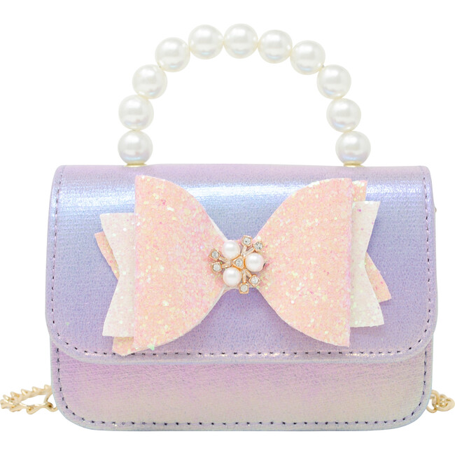Glitter Bow Pearl Handle Handbag, Purple