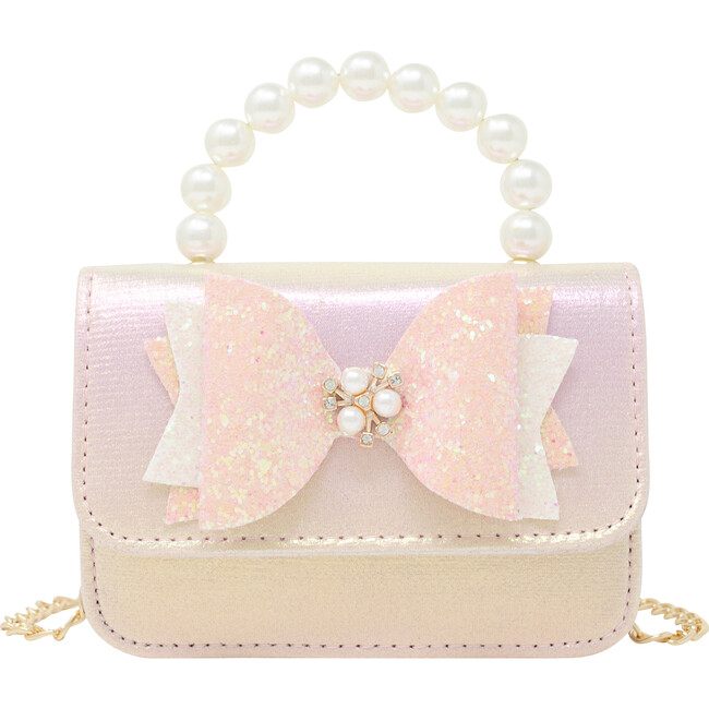 Glitter Bow Pearl Handle Handbag, Pearl