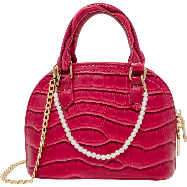 Patant Crocodile Moon Pearl Handbag, Hot Pink