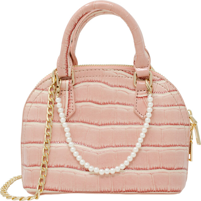 Patant Crocodile Moon Pearl Handbag, Pink