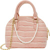 Patant Crocodile Moon Pearl Handbag, Pink - Bags - 1 - thumbnail