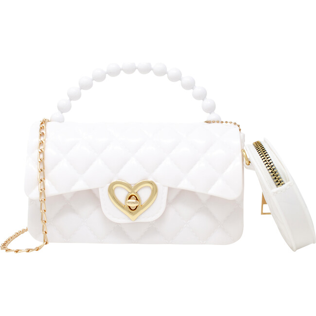Jelly Quilted Heart Lock Bag w/Coinpurse, White