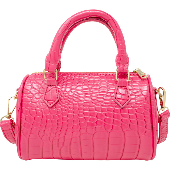 Crocodile Leather Patant Duffle Handbag, Hot Pink