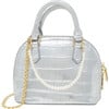 Patant Crocodile Moon Pearl Handbag, Silver - Bags - 1 - thumbnail
