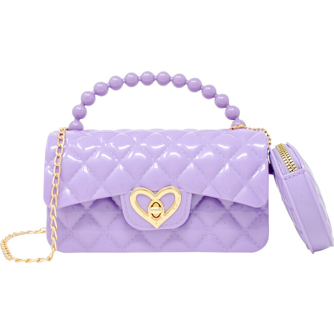Jelly Quilted Heart Lock Bag w/Coinpurse, Purple