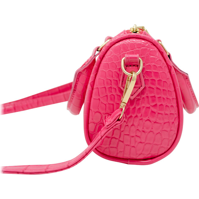 Crocodile Leather Patant Duffle Handbag, Hot Pink
