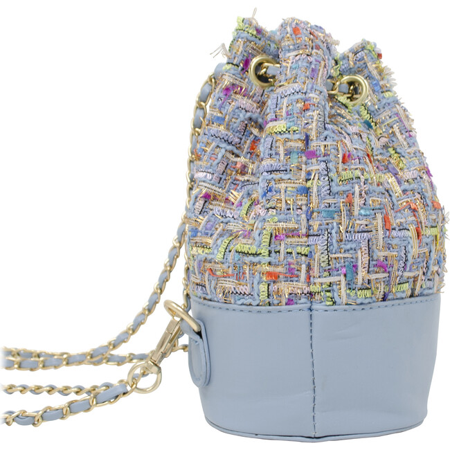 Tweed Drawstring Backpack, Blue - Bags - 2