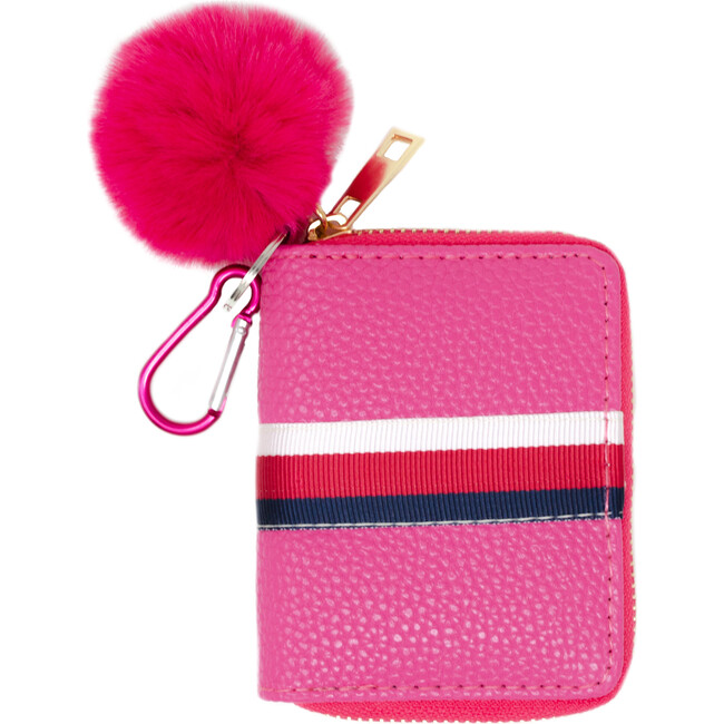 Leather Stripped Wallet, Hot Pink