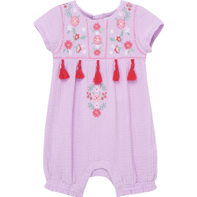 Embroidery and Tassels Romper, Purple - Rompers - 1 - zoom