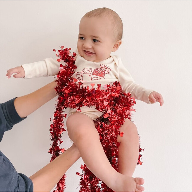 Hearts Truck Long Sleeve Onesie, Red - Onesies - 2