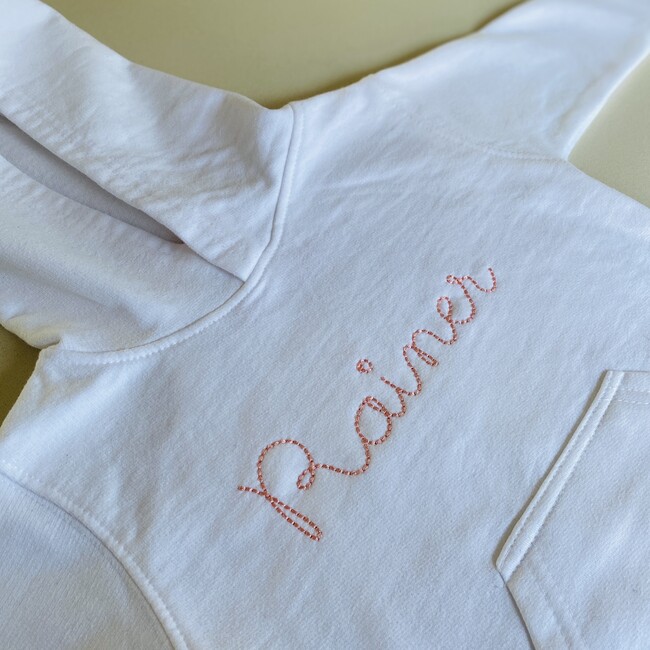 Personalized Large Embroidery Baby Pullover Fleece Hoodie, White