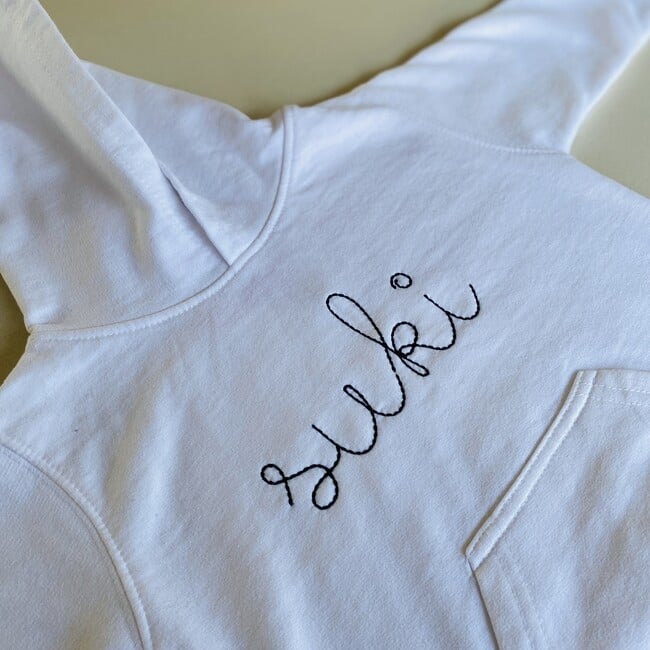 Personalized Large Embroidery Baby Pullover Fleece Hoodie, White - Sweatshirts - 3