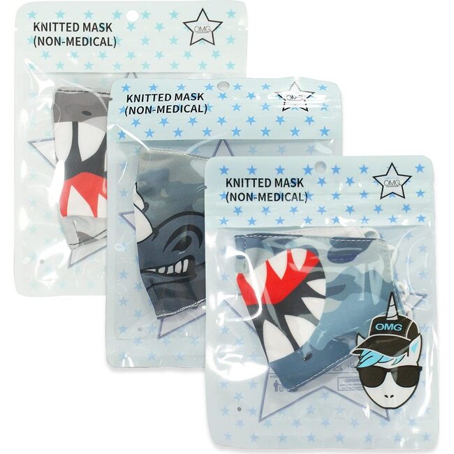 Blue Camo Shark & Rhino Printed Face Mask Bundle Set