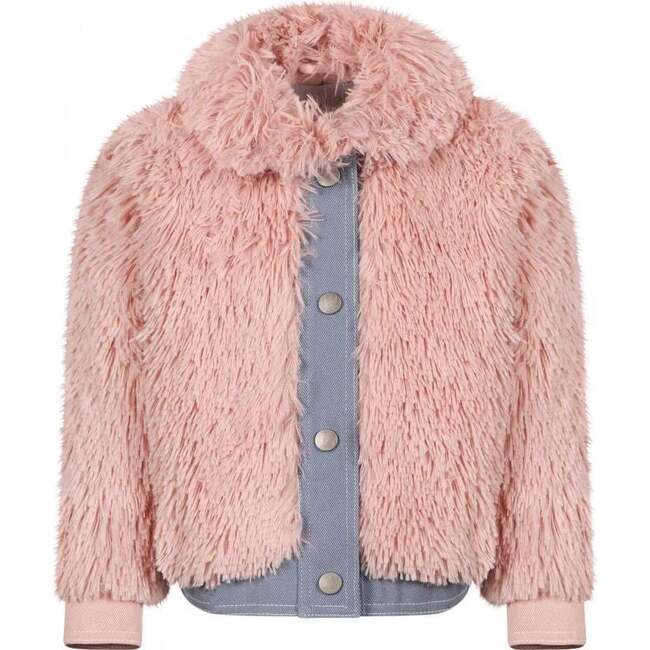 Fuzzy Denim Jacket, Pink