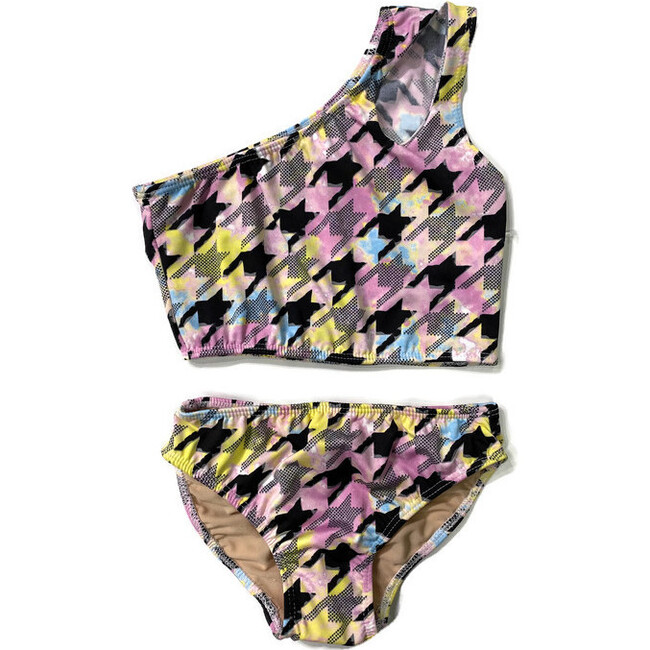 Girl's Two Piece One Shoulder Bathing Suit Geometric Yellow