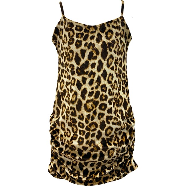 Kids Cheetah Print Velvet Tank Ruched Dress Brown Cheetah
