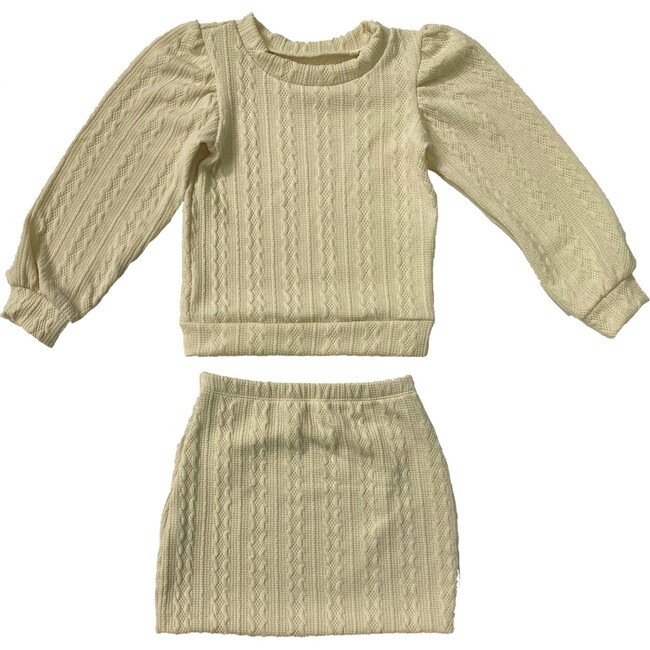Kids Crochet Sweater And Skirt Set Beige