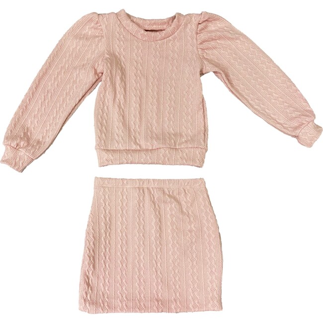 Kids Crochet Sweater And Skirt Set Pink