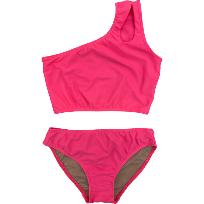 Girl's Two Piece One Shoulder Bathing Suit Pink - Two Pieces - 1