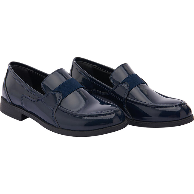 Faux Patent Leather Loafers, Navy - Slip Ons - 1 - zoom