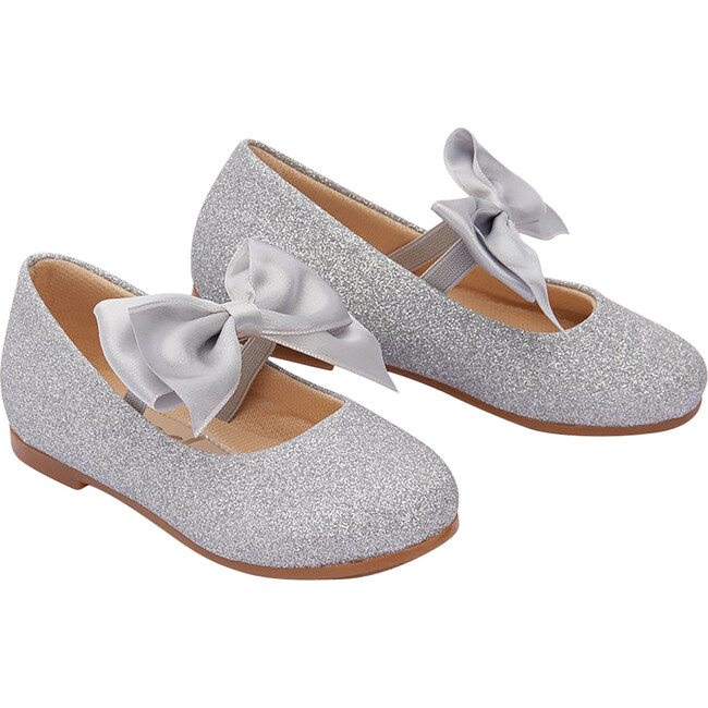 Glitter Elastic Bow Flats, Silver - Mary Janes - 1